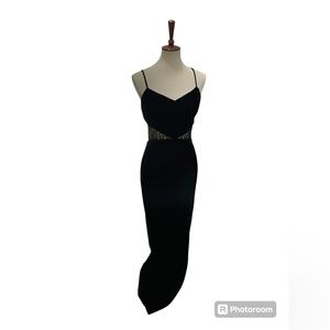 NWT Precious Formals Size 10 Black Velvet Gown with Sheer mid and back and beads